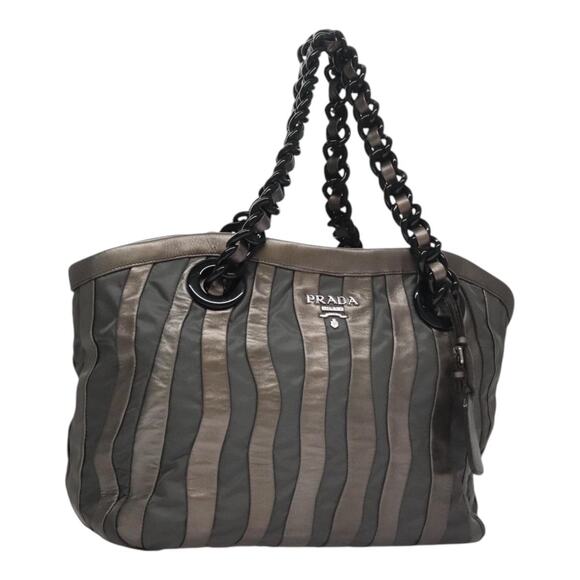 PRADA Hs PRADA Jacquard Shoulder Bag Leather Silver Ff4583 Ws4583 Ff4583 Ws4583 - Picture 1 of 9